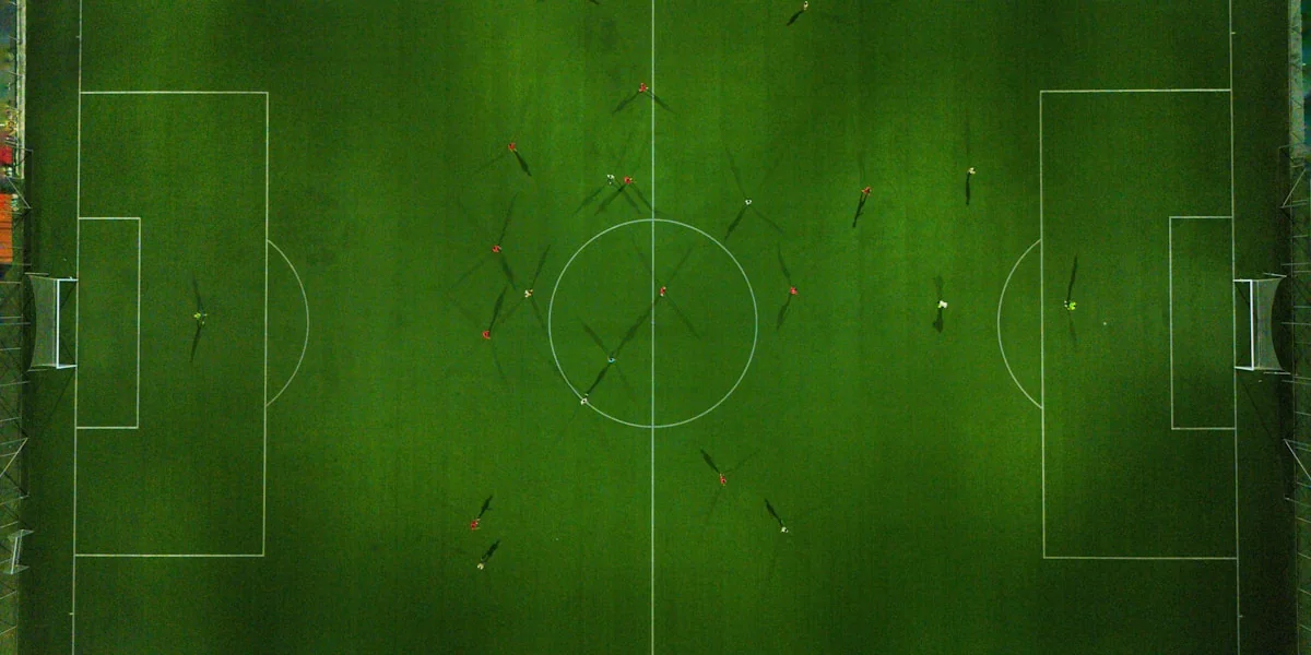 an aerial view of a soccer field from above