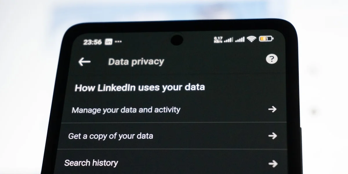 Linkedin data privacy settings on a smartphone screen