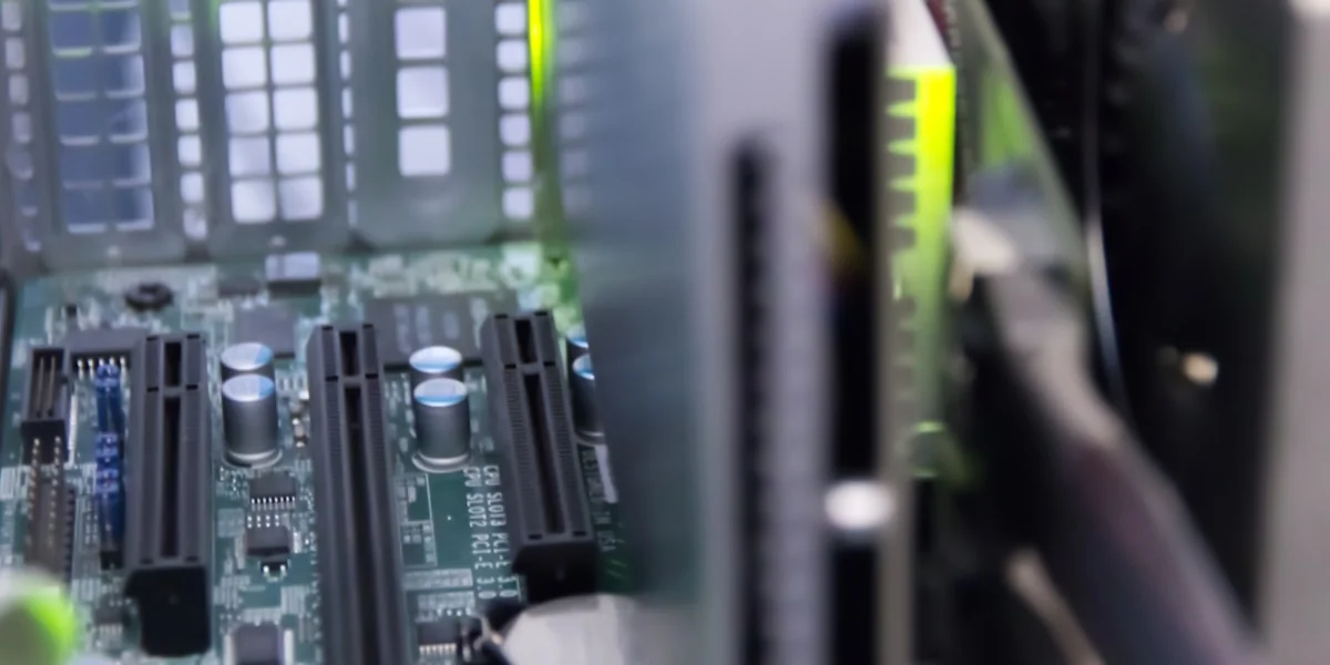 a close up of a computer motherboard with many components