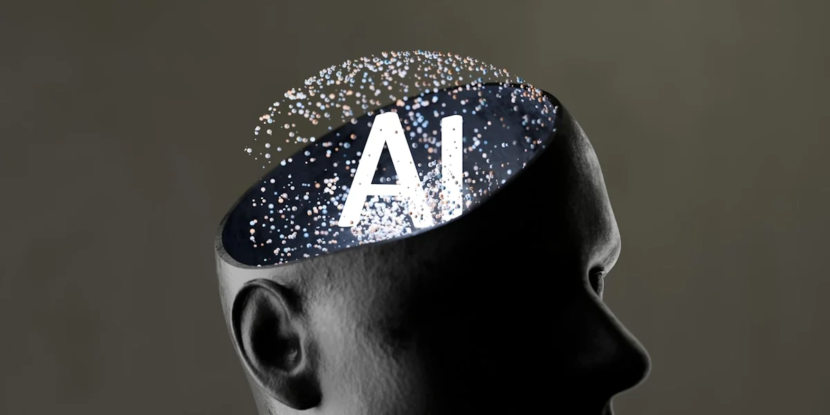 Artificial intelligence concept within a human head