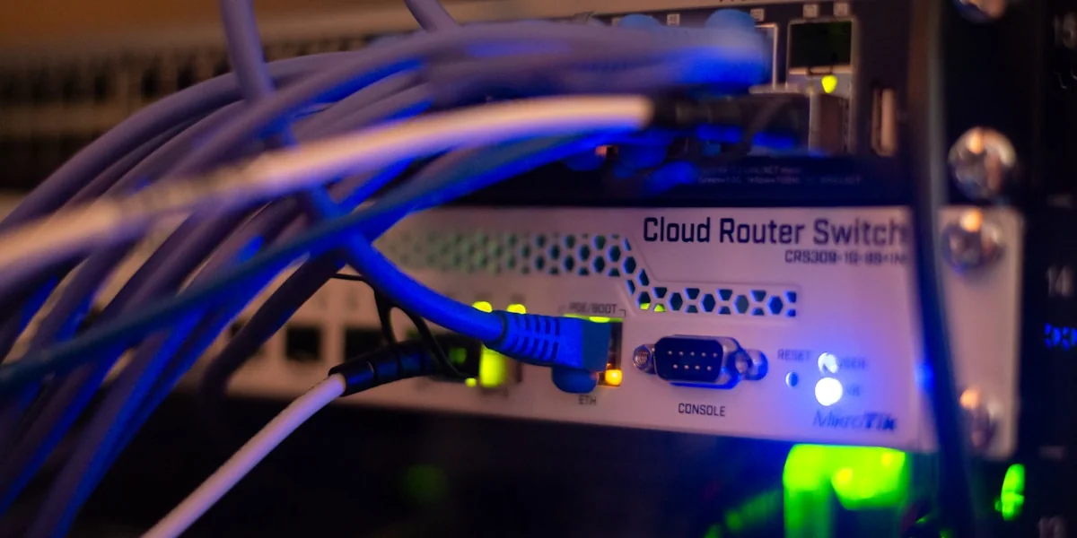a close up of a network with wires connected to it