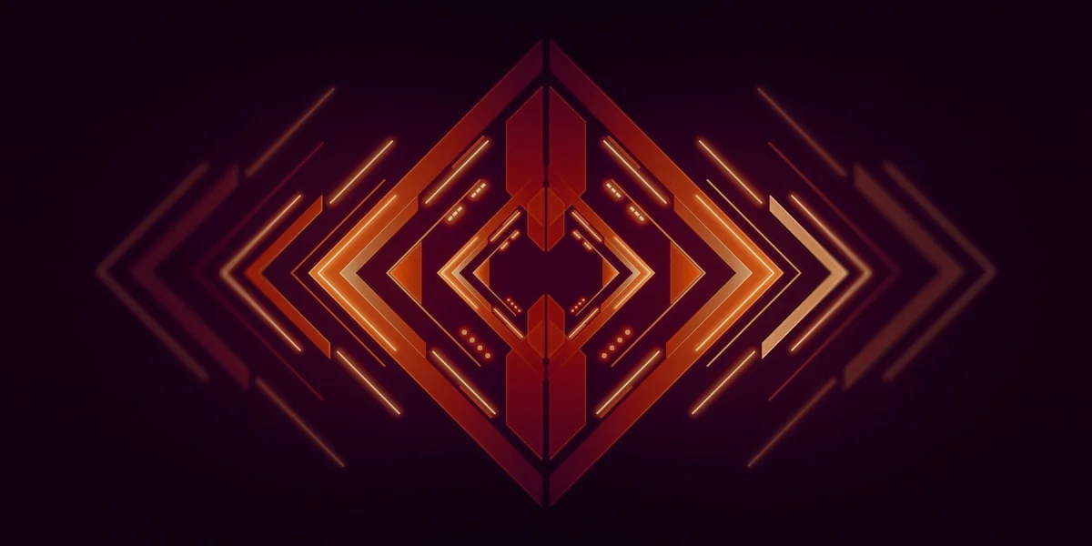 a dark background with an orange and red pattern