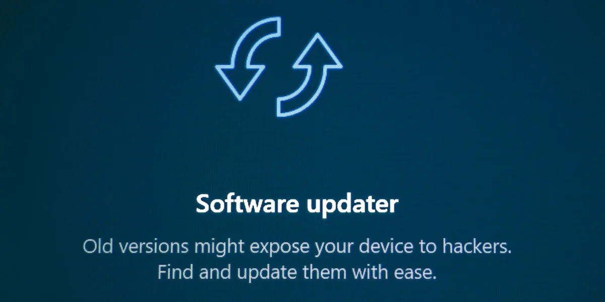 Software updater with refresh arrows icon and update icons.