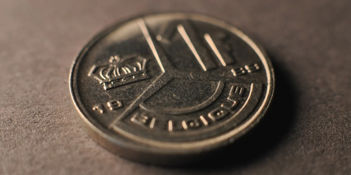 A close up of a coin on a table