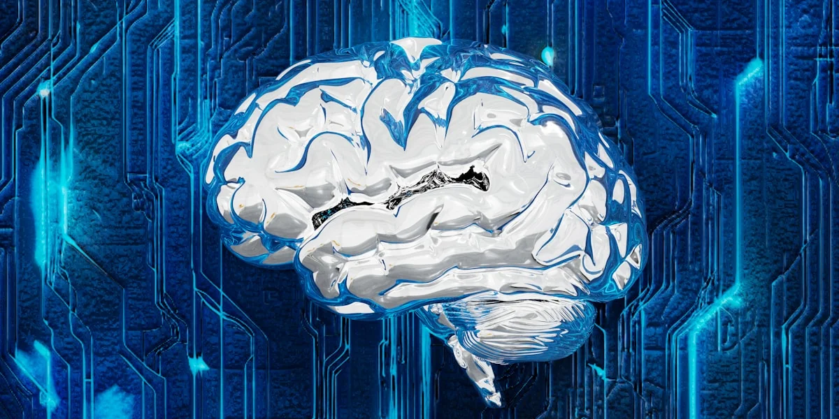 A computer circuit board with a brain on it