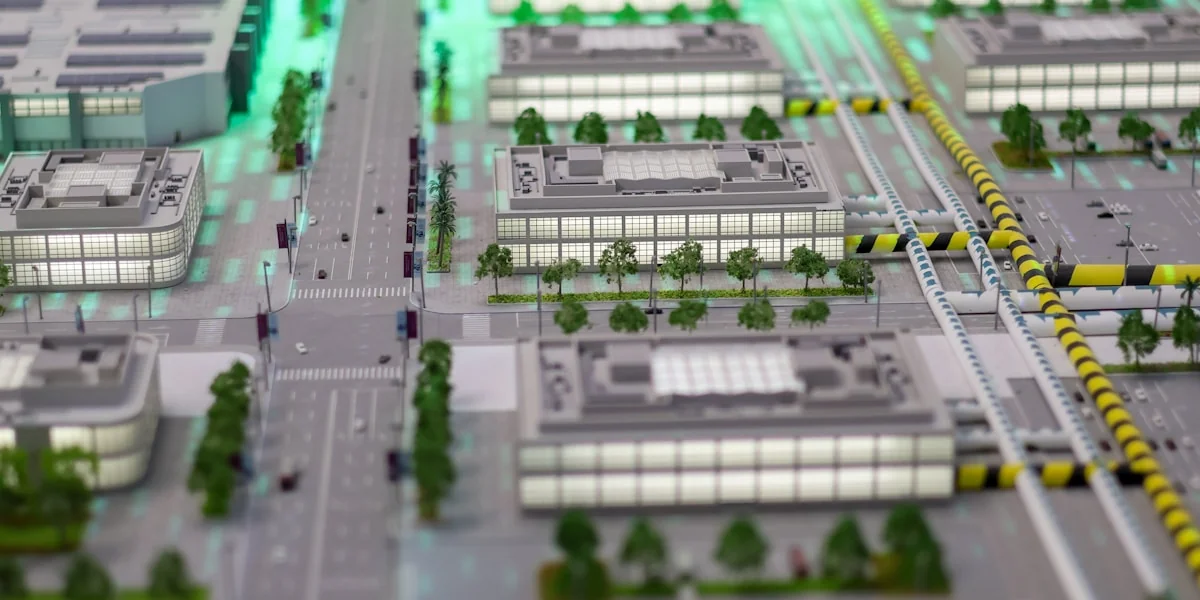 Architectural model of a modern city district