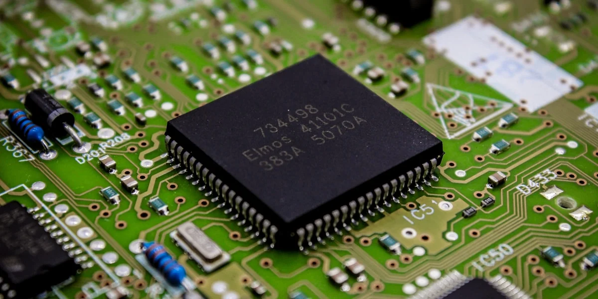 a close up of a computer chip on a printed circuit board