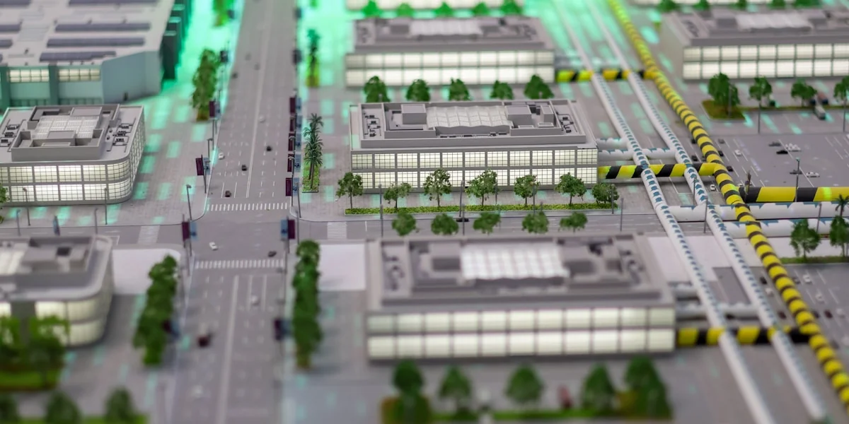 Architectural model of a modern city district