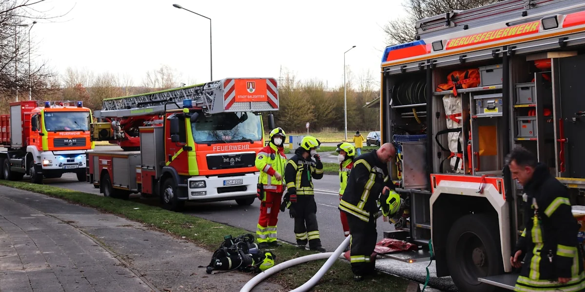 a group of firemen standing next to a fire truck