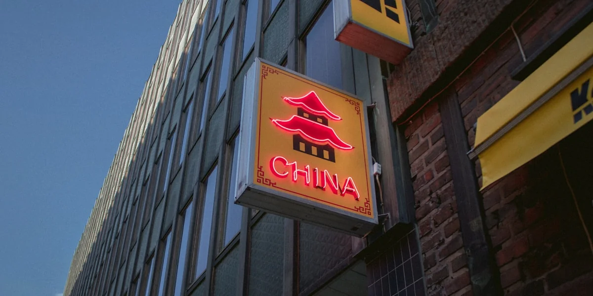 red and yellow China signage near building
