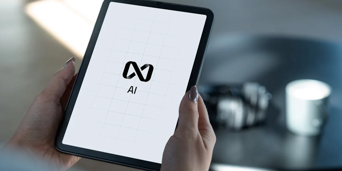 Hands holding a tablet displaying ai logo