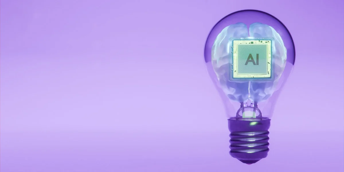 Ai brain inside a lightbulb illustrates an idea.