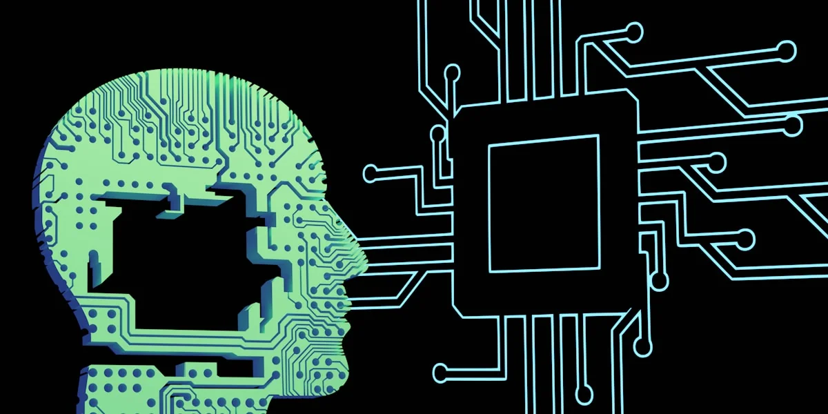 a person's head with a circuit board in front of it