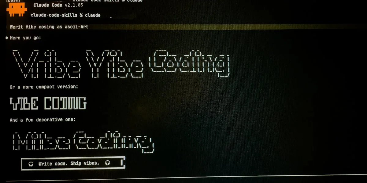 Computer screen displays "vibe vibe coding" text.