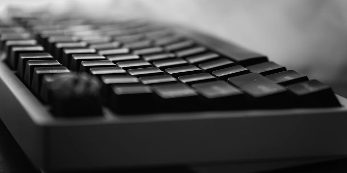 Close-up of a black mechanical keyboard with smoke.