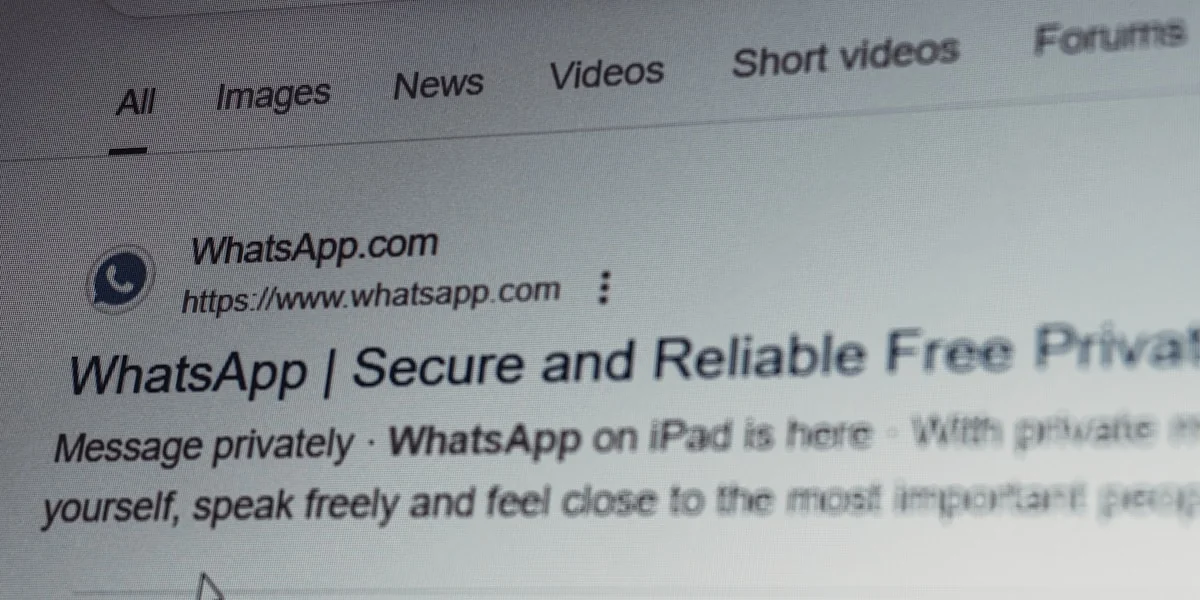Whatsapp search results on a computer screen.