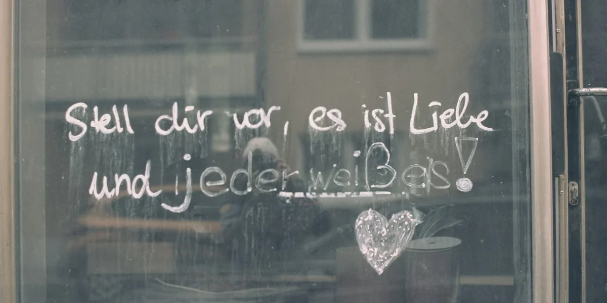 a window with writing on it
