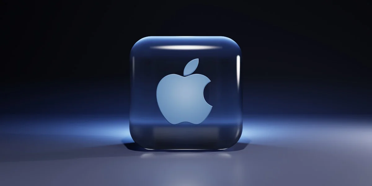 a blue glass with a white logo