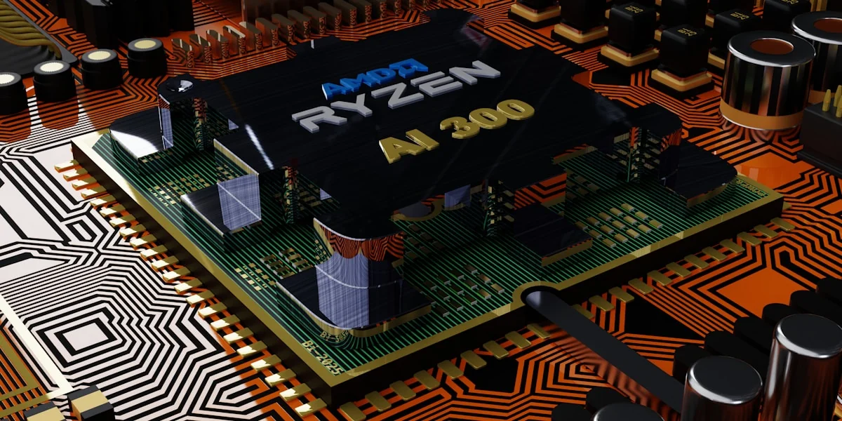 a close up of a computer chip with a logo on it